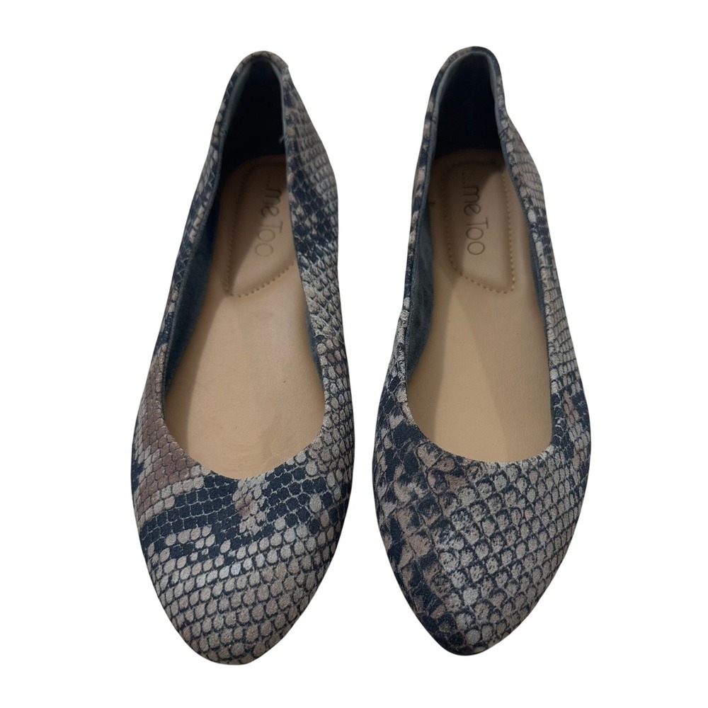 Me Too Geneva Snakeskin Print Leather Ballet Flats Gray‎ Tan Women 6M Low Wedge
